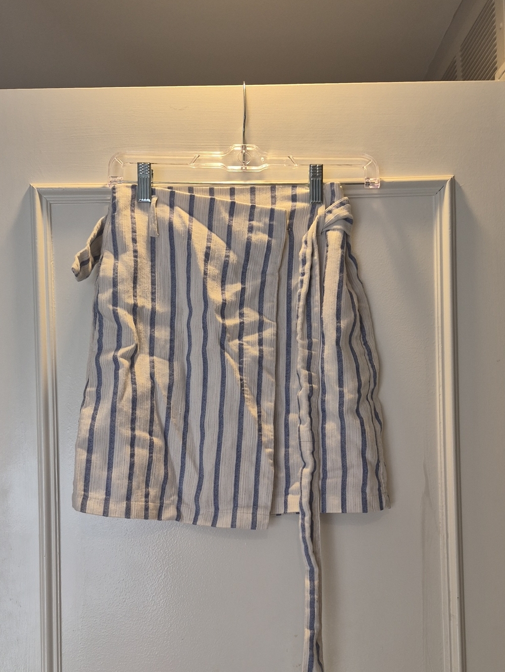 H&M White and Blue Striped Wrap Mini Skirt